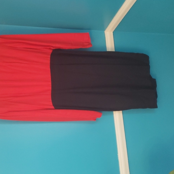 VINTAGE 90s Cynthia Howie colorblock Red and Black knee length dress sz 8 - Picture 6 of 10